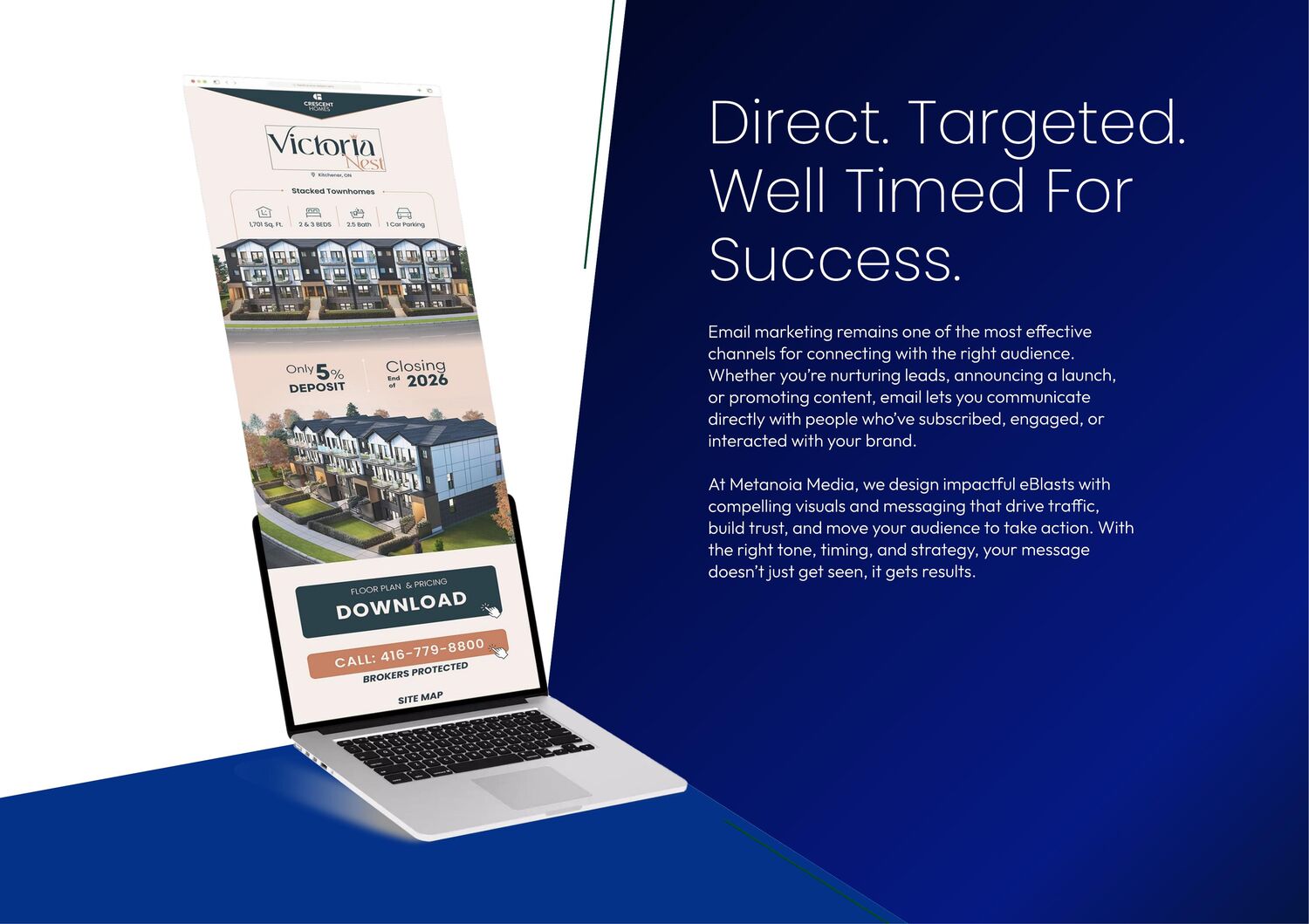 Email campaign design shown on a laptop for a residential project