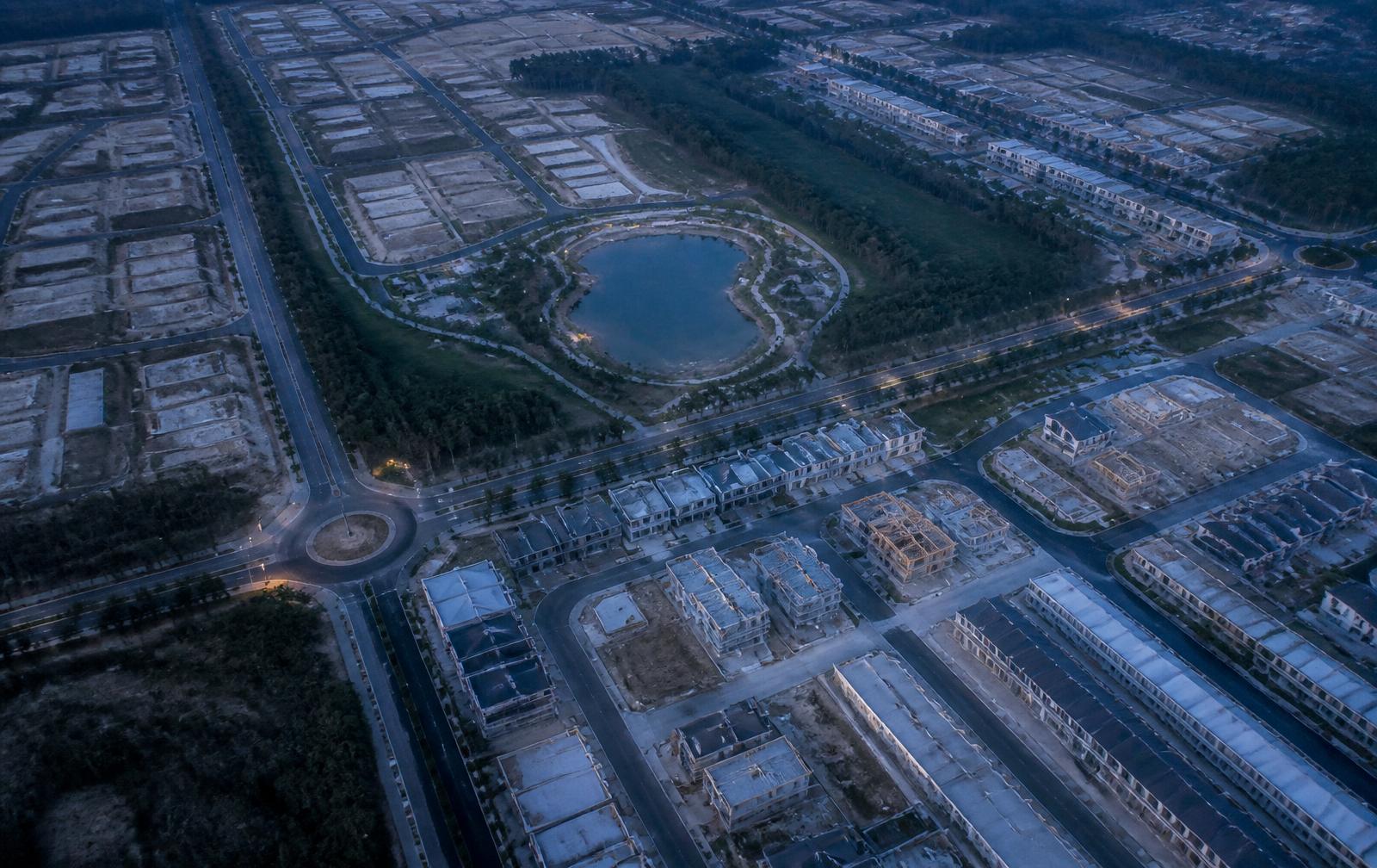Aerial view of a masterplanned community under construction